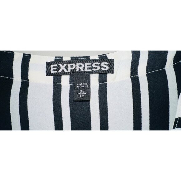 Express Women's Black & White Striped Zip-Front Blouse XS - Picture 2 of 2